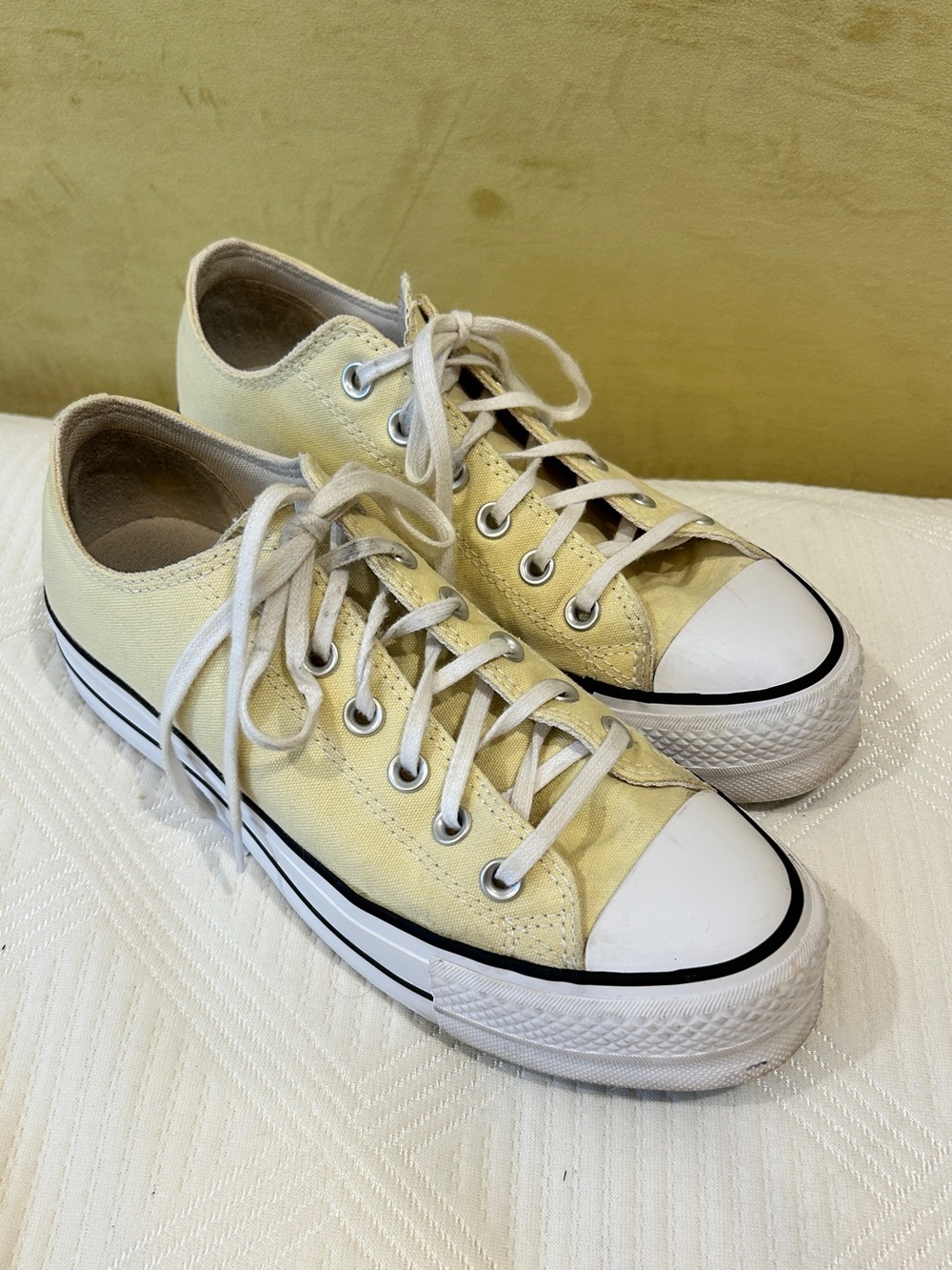 Pale Yellow Converse Platform Canvas Sneakers